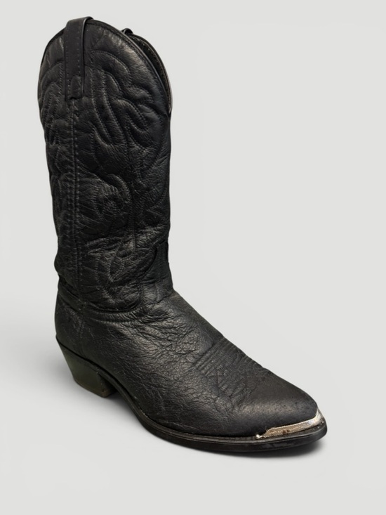 Laredo Black Leather Western Cowboy Boots Sterling Silver Tip Size 10D